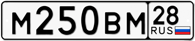 Гос номер М250ВМ 28
